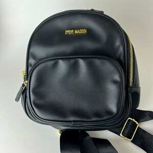 Steve Madden Black Mini Backpack with Golden Accent Hardware